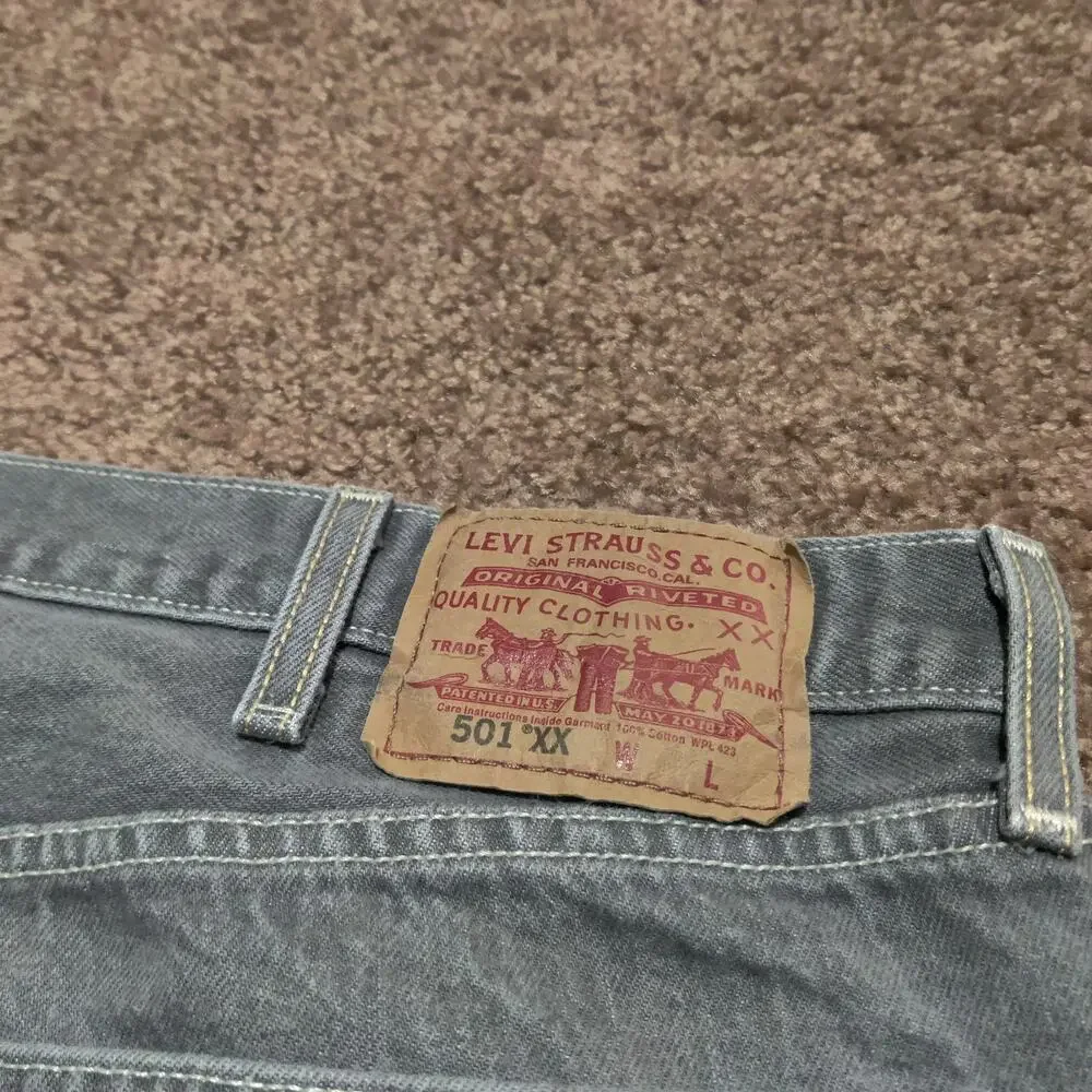 Vintage Levis 501xx Jeans‎ Mens 41 x 30 Light Grey Faded Button Fly Straight Y2K